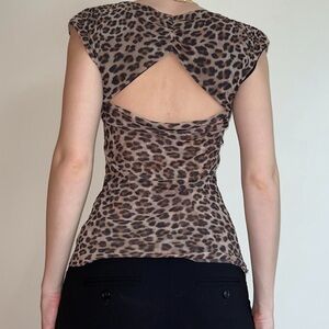Y2K Leopard Print Mesh Top